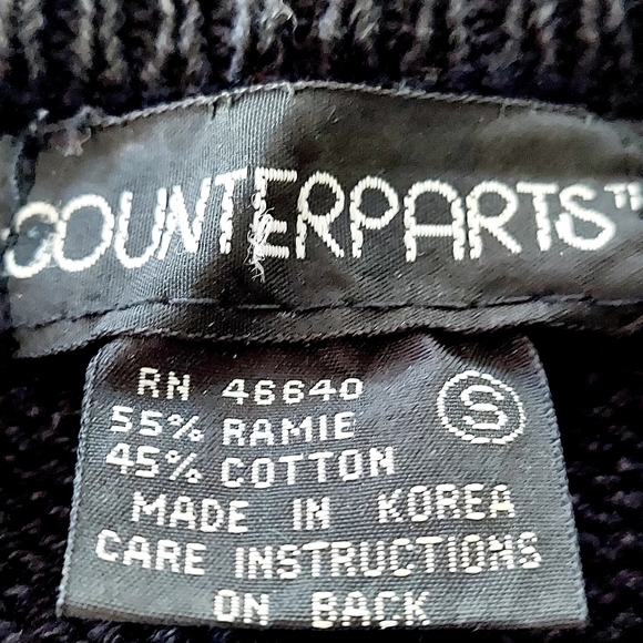 Vintage Cardigan Sweater Floral Bobbled Cable Knit Shoulder Pads Navy Cotton Y2K - Picture 11 of 16